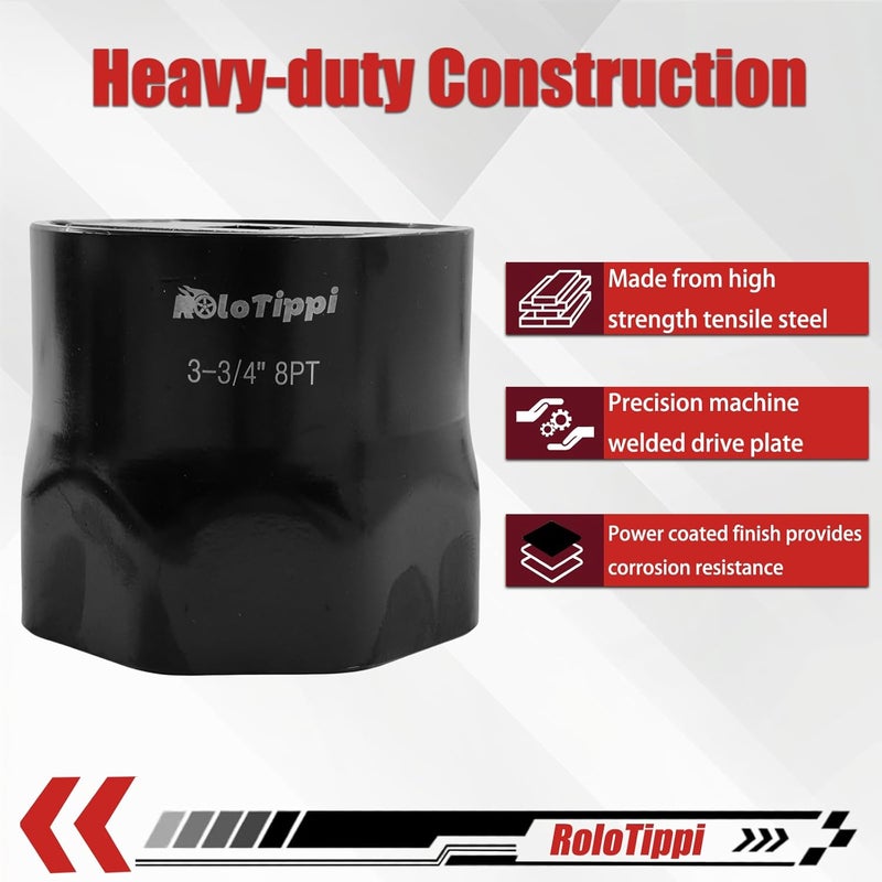 RoloTippi 3-3/4-Inch 8 Point Wheel Bearing Locknut Socket, 3/4-Inch Drive, for Axle Nut Socket, Remove and Install Wheel Bearing Nuts, Carbon Steel, Powder-Coated (3-3/4" 8PT, 3/4" Drive) - Image 4